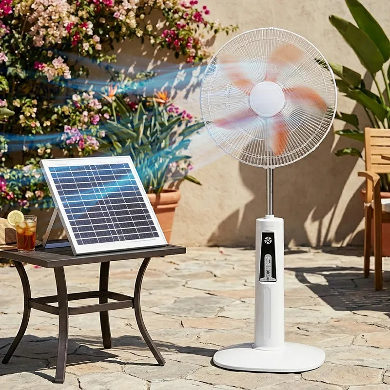 Solar Powered USB Rechargeable Pedestal Fan with 5-Blade Design JH SF-001