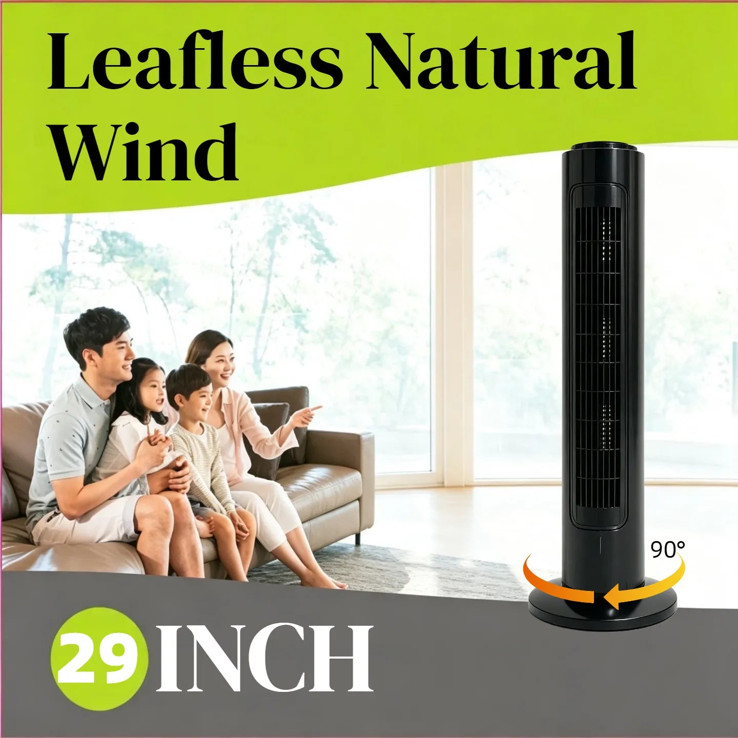 29INCH Tower Fan Portable Floor Standing Bladeless Fan 40w