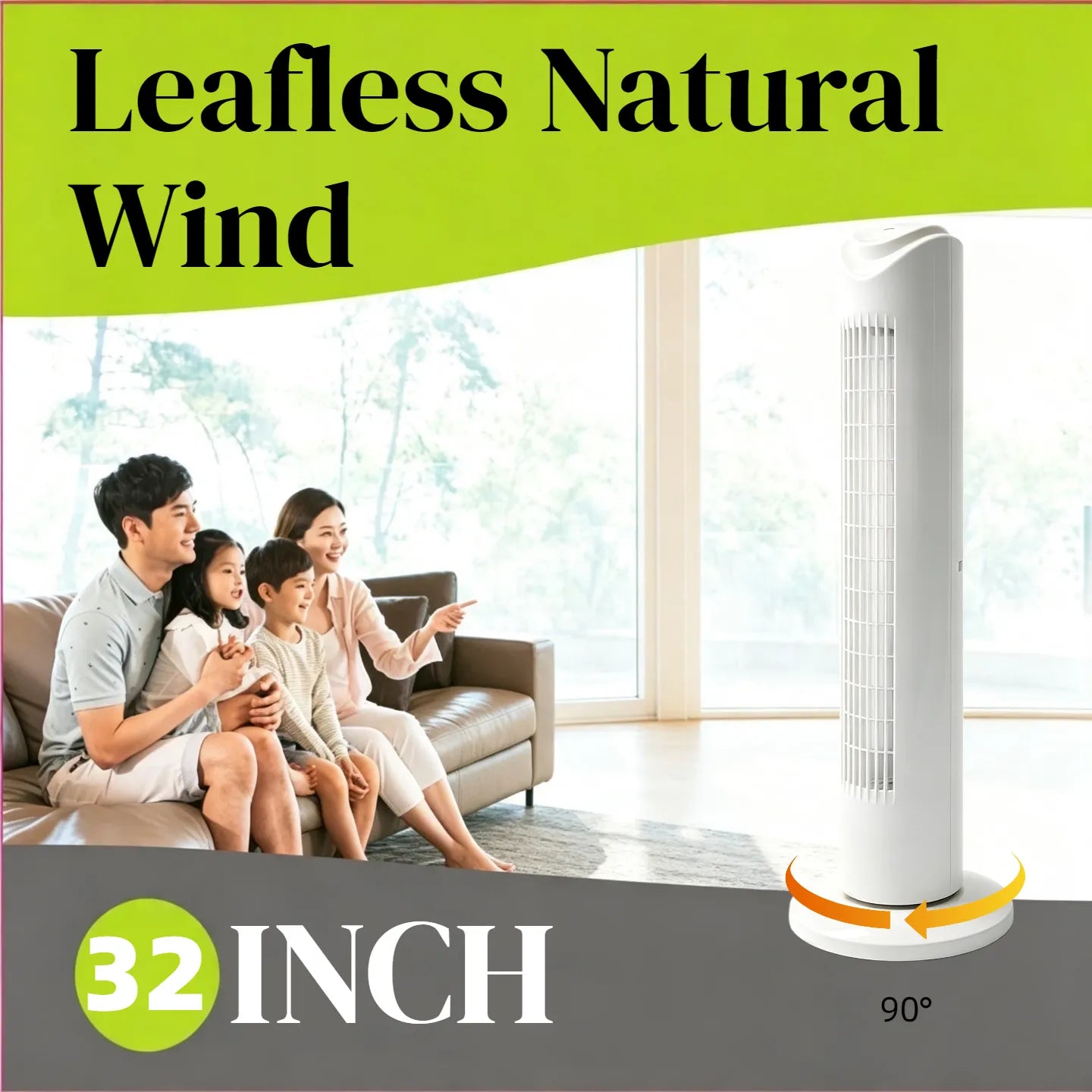 32INCH Tower Fan Vertical Bladeless Electric Fan Portable