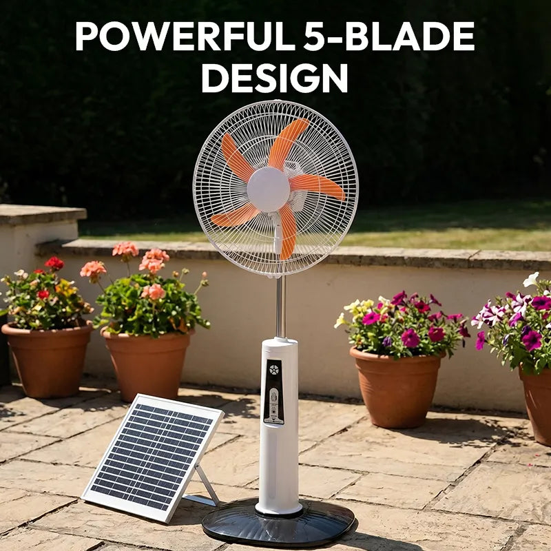 Solar Powered USB Rechargeable Pedestal Fan with 5-Blade Design JH SF-001