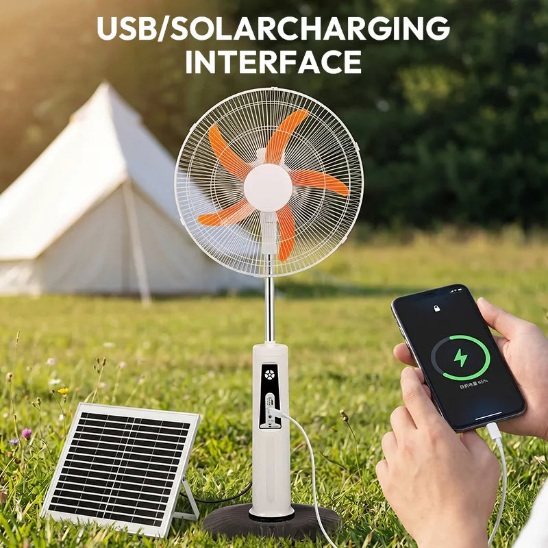 Solar Powered USB Rechargeable Pedestal Fan with 5-Blade Design JH SF-001